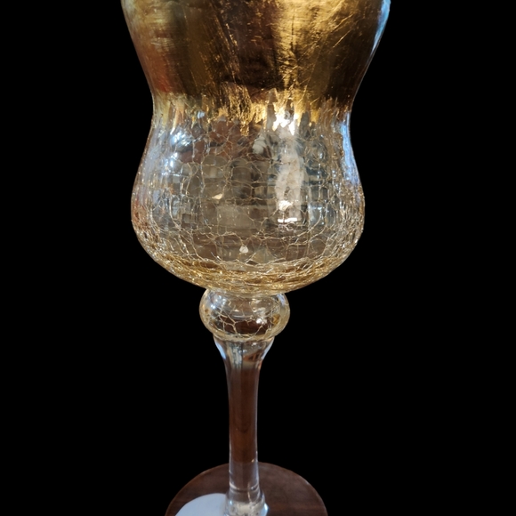 Old East Main Co Other - Old East Main Co Glass candleholder clear crackled with gold trim.